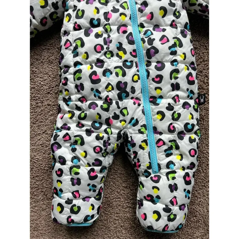 Spyder Animal Cheetah Print Baby Girl Hooded Snowsuit Fleece Lined Sz 3-6months